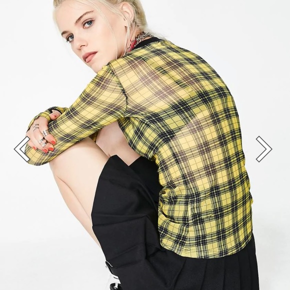 COPY - NWT Current Mood Sheer Yellow & Black plaid top with thumb holes SM doll… - Picture 7 of 9